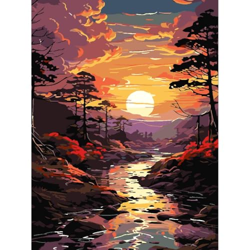 Berge Malen Nach Zahlen DIY Ölgemälde Für Erwachsene Kinder Leinwand Wanddekoration Mit Pinseln Acrylpigment Für Zuhause Wohnzimmer Dekoration Abstrakte Naturlandschaft 12x16 Zoll von YanJin