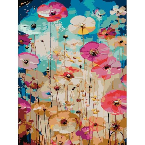 Blumen Malen nach Zahlen Erwachsene DIY Malen nach Zahlen Kits auf Leinwand Acrylmalerei nach Zahlen mit Pinseln Leinwand Geschenke Kunsthandwerk 30 x 40 cm(rahmenlos) von YanJin