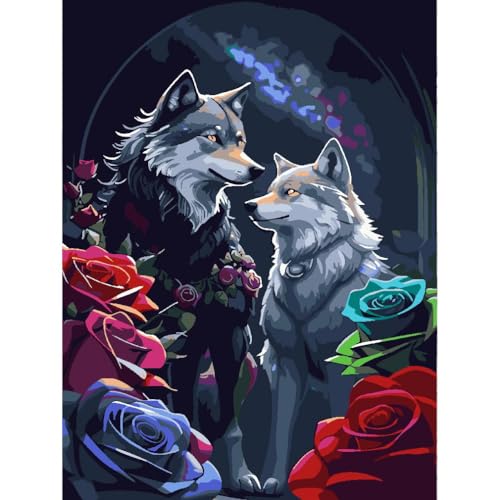 Malen Nach Zahlen Erwachsene Wolf - Malen Nach Zahlen KinderTiere Wolf - Malen nach Zahlen für AnfäNger Wolf 3 Pinseln und Acrylfarbe 30 X 40 cm von YanJin