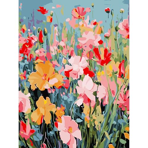 Malen nach Zahlen Erwachsene Blumen Bunt DIY Öl Leinwand Gemälde Set für Anfänger & Senior Acrylic Malen Malerei Heimwerk 30x40 cm (Ohne Rahmen) von YanJin