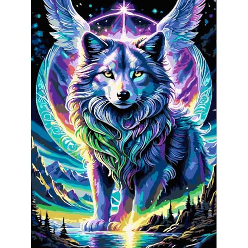 Malen nach Zahlen Tiere Wolf DIY Malen nach Zahlen für Erwachsene Kinder Tiere Malen nach Zahlen Kits auf Leinwand mit Pinseln für Home Wall Decor 30 x 40 cm(rahmenlos) von YanJin