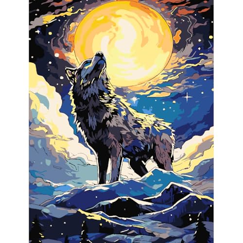 Malen nach Zahlen Wolf DIY Malen nach Zahlen für Erwachsene Kinder Tiere Malen nach Zahlen Kits auf Leinwand mit Pinseln für Home Wall Decor 30 x 40 cm(rahmenlos) von YanJin