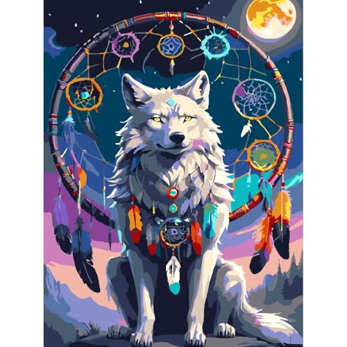 Malen nach Zahlen Wolf DIY Malen nach Zahlen für Erwachsene Kinder Tiere Malen nach Zahlen Kits auf Leinwand mit Pinseln für Home Wall Decor 30x40 cm(rahmenlos) von YanJin