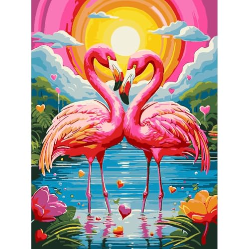 Rosa Flamingo Malen nach Zahlen für Erwachsene, DIY Digitales Ölgemälde-Kits auf Leinwand mit Pinseln und Acrylpigment, buntes florales süßes Tierbild für Heimdekoration, 30 x 40 cm von YanJin