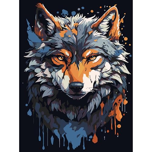 Wolf Malen Nach Zahlen Erwachsene, DIY Handgemalt Ölgemälde Kit für Anfänger und Erwachsene Mit 3-Pinseln und Acrylfarbe, Ohne Rahmen 30X40CM von YanJin