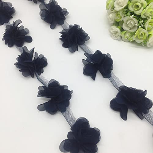 1 Yard 3D Chiffon Blume Spitzenbesatz Baby Haarband Spitze Stoff Dekoration DIY Bekleidungszubehör Band-Marineblau von YanYue