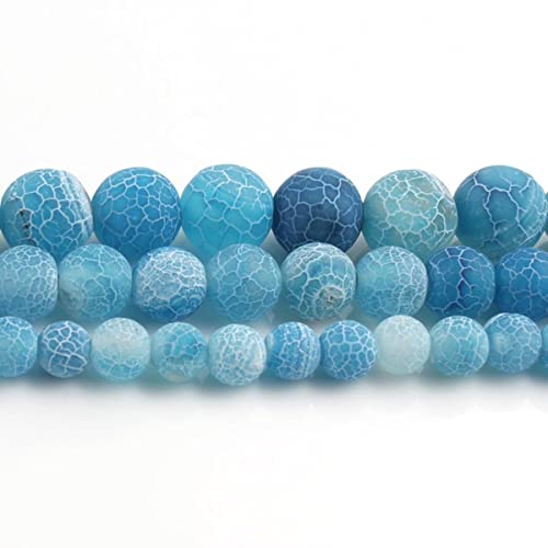 YanYue Natürliche bunte Frost-Achate, matt, Traumfeuer, Drachenadern, Onyx, lose Abstandshalter, Perlen für Schmuckherstellung, DIY-Armband, Hellblau, 10 mm, 35–36 Stück von YanYue