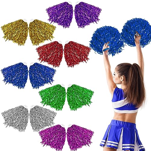 14pcs Cheerleader-Pompons, 7 Farben Hell Metallic Cheers Ball Zum Cheerleader Puschel mit Griffen Pom Cheerleader Handblumen Hell Metallic Tanzwedel für Ballspiele, Tänze, Karnevalspartys Verwende von YancLife