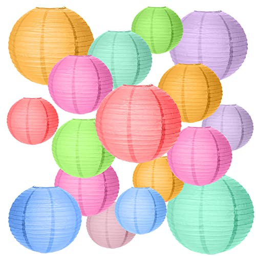 20 Stück Bunt Papier Laterne,Papierlaterne Laterne Deko 4 Große Runde Laterne Papierlampions zum Dekorieren von Leuchten Papier Lampenschirm Lampion für Geburtstag Weihnachten Papierlampen Party von YancLife