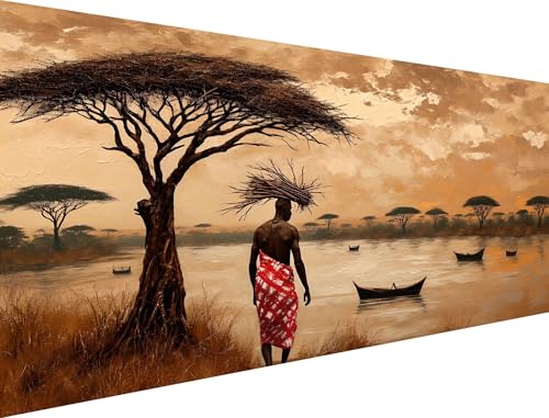 Malen Nach Zahlen Erwachsene Afrika Malen Nach Zahlen Mann Malen Nach Zahlen Leinwand,DIY Handgemalt öLgemäLde Kit,für Anfänger und Erwachsene Mit Pinseln und Acrylfarbe (Ohne Rahmen) 60x110cm XH-290 von Yanefaei