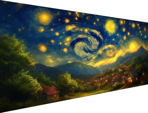 Malen Nach Zahlen Erwachsene Dorf Malen Nach Zahlen Sternenhimmel Malen Nach Zahlen Leinwand,DIY Handgemalt öLgemäLde Kit,Mit Pinseln und Acrylfarbe,für AnfäNger Geschenke (Ohne Rahmen) 60x120cm XH-64 von Yanefaei