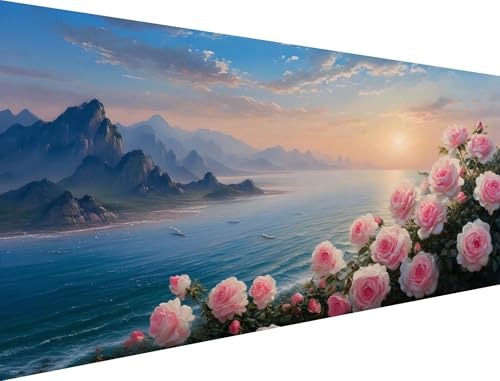 Malen Nach Zahlen Erwachsene Rose Malen Nach Zahlen Meer Malen Nach Zahlen Leinwand,DIY Handgemalt öLgemäLde Kit,für Anfänger und Erwachsene Mit 3-Pinseln und Acrylfarbe (Ohne Rahmen) 60x110cm XH-266 von Yanefaei