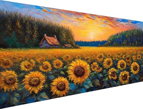 Malen Nach Zahlen Erwachsene Sonnenblume Malen Nach Zahlen Kabine Malen Nach Zahlen Leinwand, DIY Handgemalt öLgemäLde Kit, Mit 3-Pinseln und Acrylfarbe, für Anfänger (Ohne Rahmen) 70x140cm XH-262 von Yanefaei