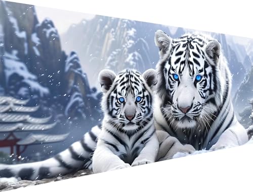 Malen Nach Zahlen Erwachsene Tiger Malen Nach Zahlen Winter Malen Nach Zahlen Leinwand,DIY Handgemalt öLgemäLde Kit,Mit Pinseln und Acrylfarbe für Haus Dekor Geschenke (Ohne Rahmen) 80x160cm XH-260 von Yanefaei