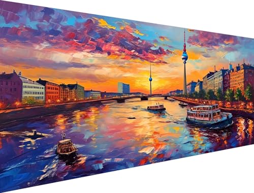 Malen Nach Zahlen Schiff Malen Nach Zahlen Erwachsene Stadt Malen Nach Zahlen Malbuch Erwachsene, DIY Handgemalt Ölgemälde Kit, Mit Pinsels und Acrylfarbe, für Anfänger 55x110cm (Ohne Rahmen) XH-245 von Yanefaei