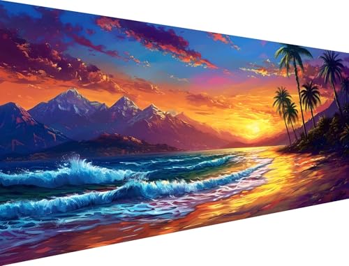 Malen Nach Zahlen Sonnenuntergang Malen Nach Zahlen Erwachsene Meer Malen Nach Zahlen Malbuch Erwachsene, DIY Handgemalt Ölgemälde Kit, Mit 3 Pinsels und Acrylfarbe 50x100cm (Ohne Rahmen) XH-303 von Yanefaei