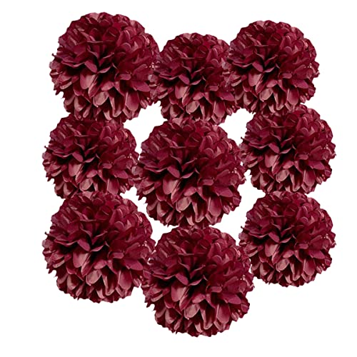 12 Stück 25,4 cm 30,5 cm Burgunderrote Papier-Pompons Seidenpapier Blumen hängende Papierblumenkugeln Hochzeit Party Blumendekorationen DIY Kunst Handwerk Blüten für Geburtstag Babyparty Kinderzimmer von Yangeey