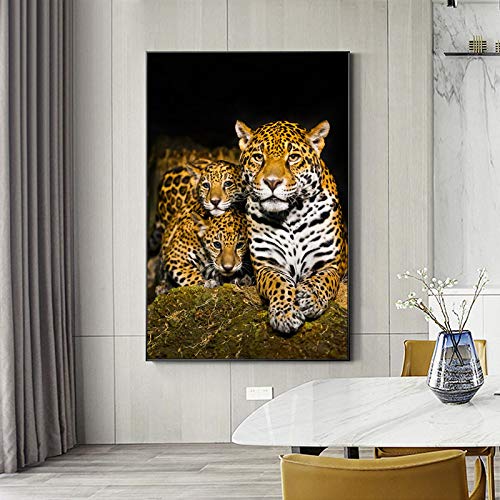 Jaguare mit Baby-Jaguar-Leinwandgemälde, Wandkunst, Poster und Drucke, Familientiere, dekorative Bilder für das Wohnzimmer, 40 x 55 cm, rahmenlos von Yangld