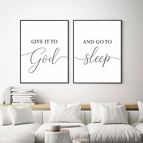 Yangld „Give It To God and Go To Sleep“-Zitate, Wandkunst, Leinwand, Schwarz-Weiß-Buchstabe, Poster, einfache Wohnkultur, Bild, 15,7 Zoll x 23,6 Zoll (40 x 60 cm) x 2, kein Rahmen von Yangld