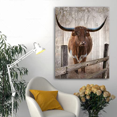 Yangld Wandkunst, Texas Longhorn-Poster, Drucke für Schlafzimmer, Bilder, rustikale Wandkunst, Landhausdekoration für das Zuhause, Western-Dekoration, 60 x 80 cm, rahmenlos von Yangld