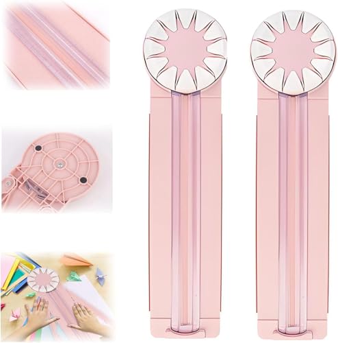 Paper Craft Kantenschneider, 12-in-1 Rotations-Papierschneider mit rotierender Scheibe, multifunktionale Papierschneidemaschine mit Messungen für Scrapbooking, Fotokarte, Geschenkverpackung (Rosa, 2 von Yanobia