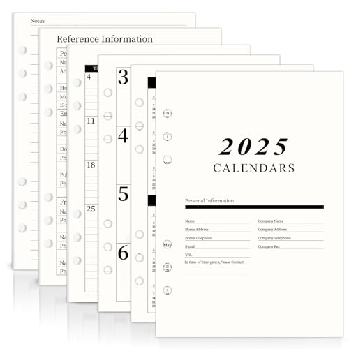 Yanpoake 2025 Wochenplaner Monatsplaner Einlage A5 Weekly & Monthly Planner Personal Organizer Kalendereinlagen Kalender 2025 A5 1 Woche 2 Seiten,148x210mm,Locher 6 Loch ideal für Jahresplaner von Yanpoake