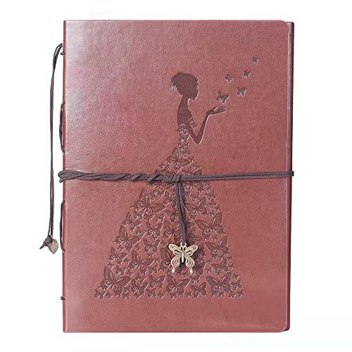 Yanyan Scrapbook Leder Fotoalbum Hochzeit Gästebuch DIY Erinnerungen Buch Sammelalbum Nachfüllbar Schwarze Seiten für Junge Frau Mama Tochter Freundin (Schmetterlinge Mädchen) von Yanyan