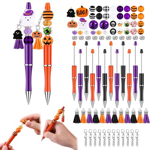 12 Set Perlenstifte Halloween Crafting Stifte Plastikkräfel Perlenbeutelstallstockstallstock DIY -Stift -Kit mit Holzperlen Anhänger für Halloween -Schüler Teenager Schulbürovorräte, Perlenstifte von Yaoliucp