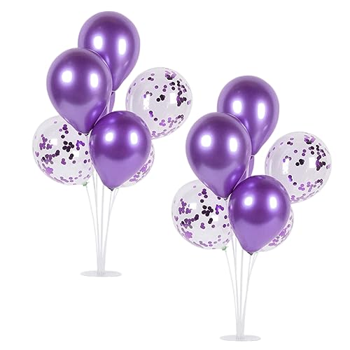 2 Set 30 Height Table Ballon Stand mit 14 lila Latex -Konfetti -Luftballons, wiederverwendbar von Yaoliucp