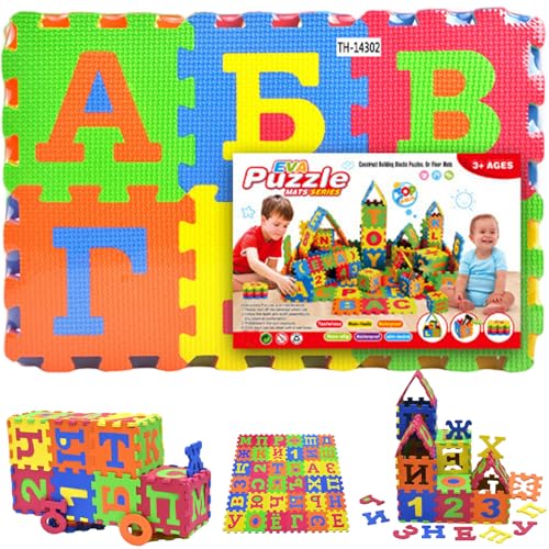 36 Kacheln Puzzle Teppich, Eva -Schaum -Babymatte für Boden ineinandergreifende russische Alphabetschaum -Rätselmatte für Spiel- und Übungsschaumspielmatte für Babys und Kleinkinder, verschiedene Far von Yaoliucp