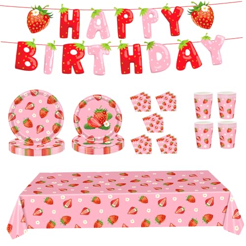 70pcs/Set Strawberry Party Dekorationen, Babyparty -Party -Tischgeschirrset umfassen Tassen, Banner, 7 ＆ 9 Zoll Erdbeerplatten und Servietten von Yaoliucp