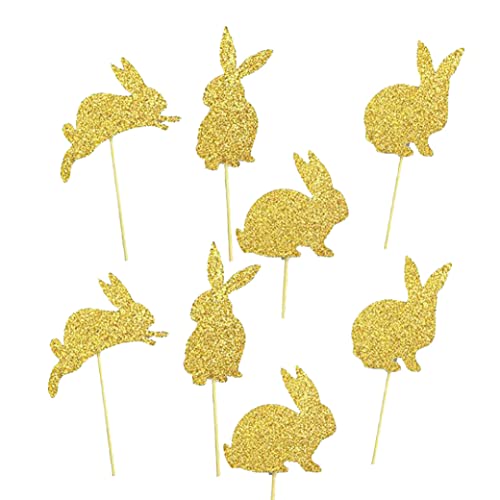 8 PCs 4 Typen Bunny Cupcake Toppers Kaninchenkuchen Toppers Geburtstagsfeier Osterkuchendekoration (golden), Cupcake Fiesta von Yaoliucp