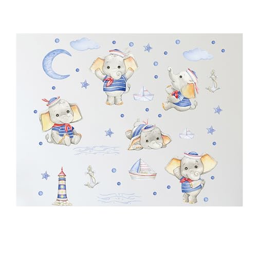 Babyptiere Wandaufkleber | Elefantenwandabziehbilder, fliegende Elefantenwandabziehbilder, Kinderzimmer Tapete, Sternmond Elefant Wandaufkleber für Kinderzimmer, Kunst Wandbild für Kinder Schlafzimme von Yaoliucp