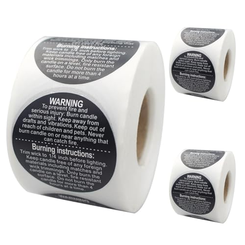 Candle Warning Labels, 1000pcs/2 Rolls 1,5-Zoll-Runde Kerzenwarnaufkleber, selbstklebende Kerzenaufkleber, Sicherheitskerzenetiketten für Kerzenherstellung DIY-Kerzengläser, Style 2, Kerzenwarnlabels von Yaoliucp