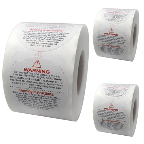 Candle Warning Labels, 1500pcs/3 Rolls 1,5-Zoll-Runde Kerzenwarnaufkleber, selbstklebende Kerzenaufkleber, Sicherheitskerzenetiketten für Kerzenherstellung DIY-Kerzengläser, Style 1, Kerzenwarnlabels von Yaoliucp