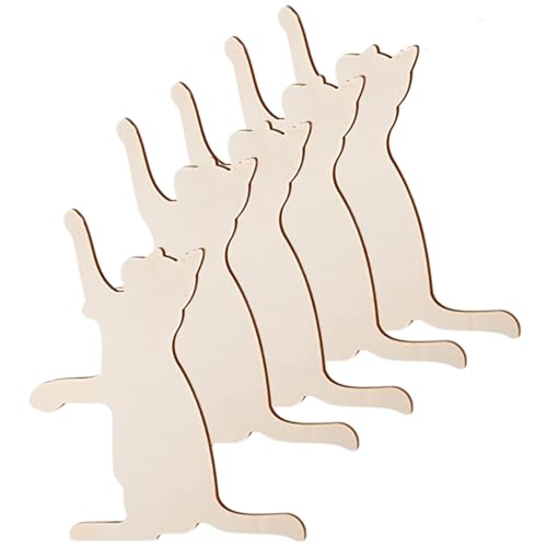 Katzeförmige Holzscheibe | Holzkatze Ausschnitte 5pcs natürliche Katzenform unvollendetes Holzhandwerk DIY Holzscheiben für Handwerksblank Cat Ornament für Kunstprojekte, Heimschilder und Partydekora von Yaoliucp