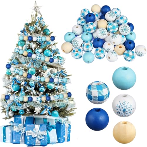 Yaoliucp 100pcs Weihnachtsperlen 0,63 Dia..Weihnachtsholzperlen mit 0,16 Loch 5 runde Perlen DIY Winter Holzperlen für Handwerks Weihnachtsbaumpartyversorgungen Dekor, Weihnachtsperlen von Yaoliucp