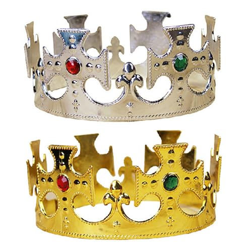 Yaoliucp 2PCS King und Queen Crown Set Verstellbares Golden Cosplay Queen & King Crown, Prinzessin Crown Tiara Kostüm Kopfbedeckung für Kinder und Erwachsene Geburtstagsfeier (Gold + Silber) von Yaoliucp