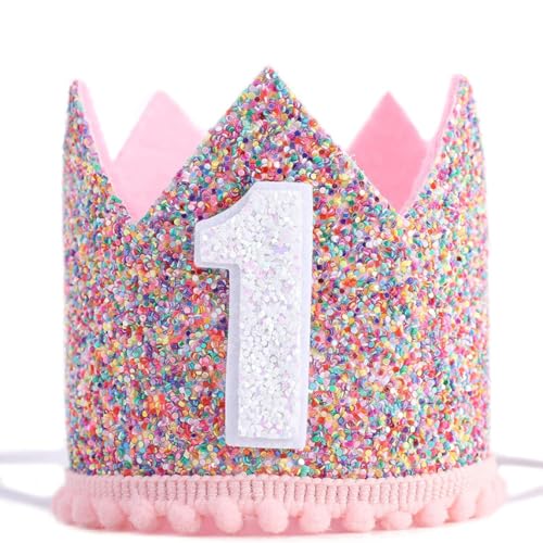 Yaoliucp Baby Girls 1. Geburtstagsfeier Hut Verstellbarer Sparkle Tiara Stirnbänder Babys Geburtstagsrequisiten, Partyhüte Kinder Geburtstag von Yaoliucp