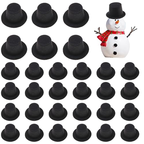 Yaoliucp Mini -Top -Hut, 30pcs 2,7 Zoll Plastik, der schwarzen Top -Hut strömt, süßer DIY Tiny Top Hut für Schneemann Puppen Cupcakes Cakes Crafts Christmas Party Dekor, Mini Top Hut von Yaoliucp