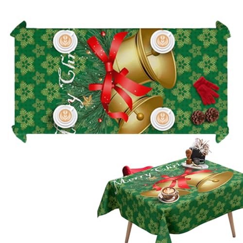 Yapetnck Rechteckige Tischdecke, Weihnachtsglocke, Weihnachtsmann, saugfähige Picknick-Tischdecke, 140 x 200 cm, Picknick-Tischdecke für Tische von Yapetnck