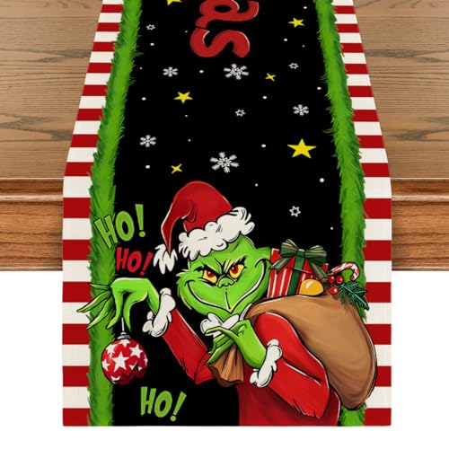 Grinch Tischläufer Weihnachten Tischläufer Grinchmas Tischdecke Neujahr Winter Xmas Decor Weihnachtsdekoration für Zuhause Party Tisch von Yarcooly