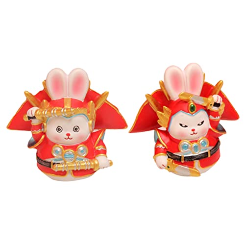 Yardenfun 2st Jahr des Hasen-maskottchens Mini-Tiere Kaninchenjahr 2023 Hasenspielzeug Feng-Shui-Kaninchen-Statue Kuchen-Hasen-Topper Dekorationen Für Pastelle Chinesisches Dekor Harz von Yardenfun