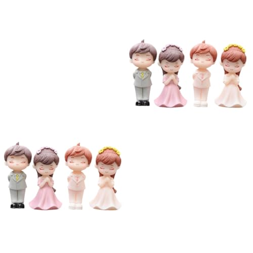 Yardenfun 4 Paare Paar Puppenschmuck Cupcake-topper Für Braut Und Bräutigam Cartoon-paar-figuren Braut Bräutigam Puppe Romantisch Hochzeitstorte-ornamente Hochzeitstortenfiguren Cupcakes Pvc von Yardenfun