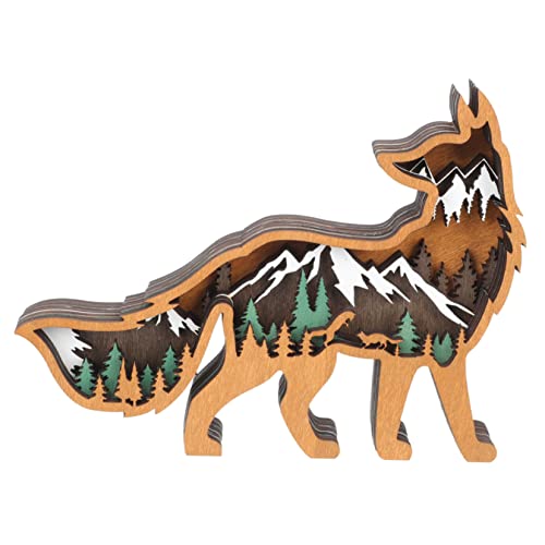 Yardenfun Tierornamente aus Holz Waldtier Dekor für zu Hause Desktop-Wolf-Skulptur Tierkabinendekor weihnachtsdeko REH Holzfiguren Weihnachten Desktop-Ornament Colorful von Yardenfun