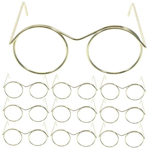 Yardwe 10st Puppenbrille Puppen-Brillen-dekor Mini-Sonnenbrille Zum Basteln Metallische Gläser Sonnenbrille Mit Schwarzem Kreis Puppenkostümzubehör Puppe Sonnenbrille Stahl Golden von Yardwe