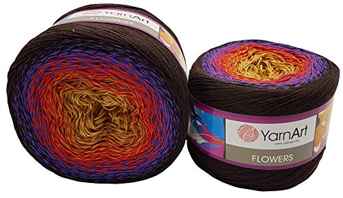 YarnArt Flowers 500 Gramm Bobbel Wolle Farbverlauf, 55% Baumwolle, Bobble Strickwolle Mehrfarbig (braun flieder rot beige 265) von Yarn Art Flowers