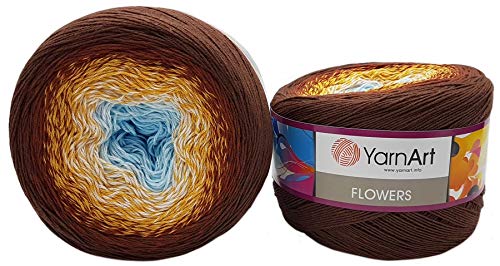 YarnArt Flowers 500 Gramm Bobbel Wolle Farbverlauf, 55% Baumwolle, Bobble Strickwolle Mehrfarbig (braun ocker weiß blau 296) von Yarn Art Flowers