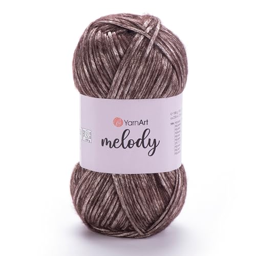 1 Knäuel YarnArt Melodie, Chainette Garn, glänzendes metallisches Glanzgarn zum Stricken, Häkeln, Sticken, 100 g, 230 m, 70 % Polyamid, 21 % Acryl, 9 % Wollmischung, Grau – 885 von Yarn Art