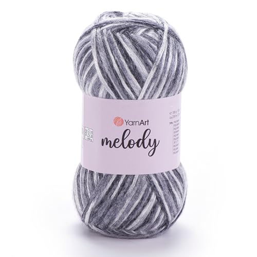 1 Knäuel YarnArt Melodie bunt, Chainette-Garn, glänzendes metallisches Glanzgarn zum Stricken, Häkeln, Stickerei, 100 Gramm, 230 Meter, 70% Polyamid, 21% Acryl, 9% Wolle Bl. Ende - 905 von Yarn Art